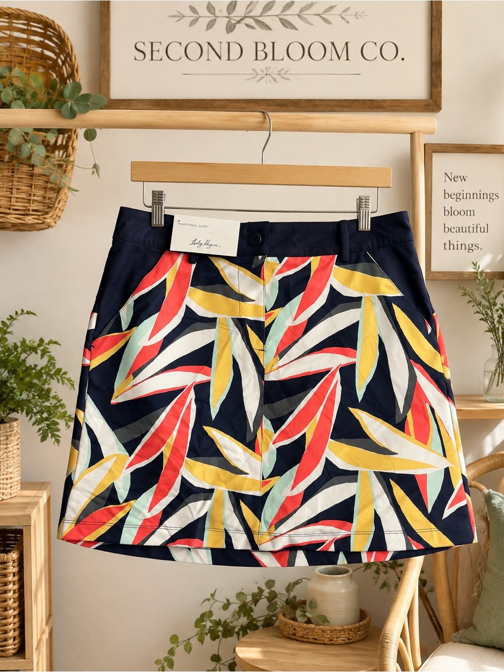 NWT Lady Hagen Traditional Golf Skort Women’s Size 8 Navy Tropical Leaf Print